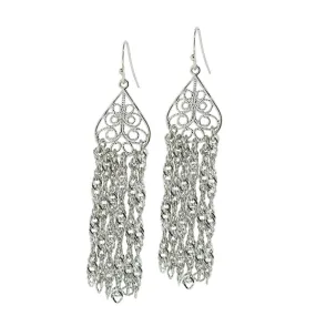 1928 Jewelry Silver Filigree Teardrop Tassel Earrings