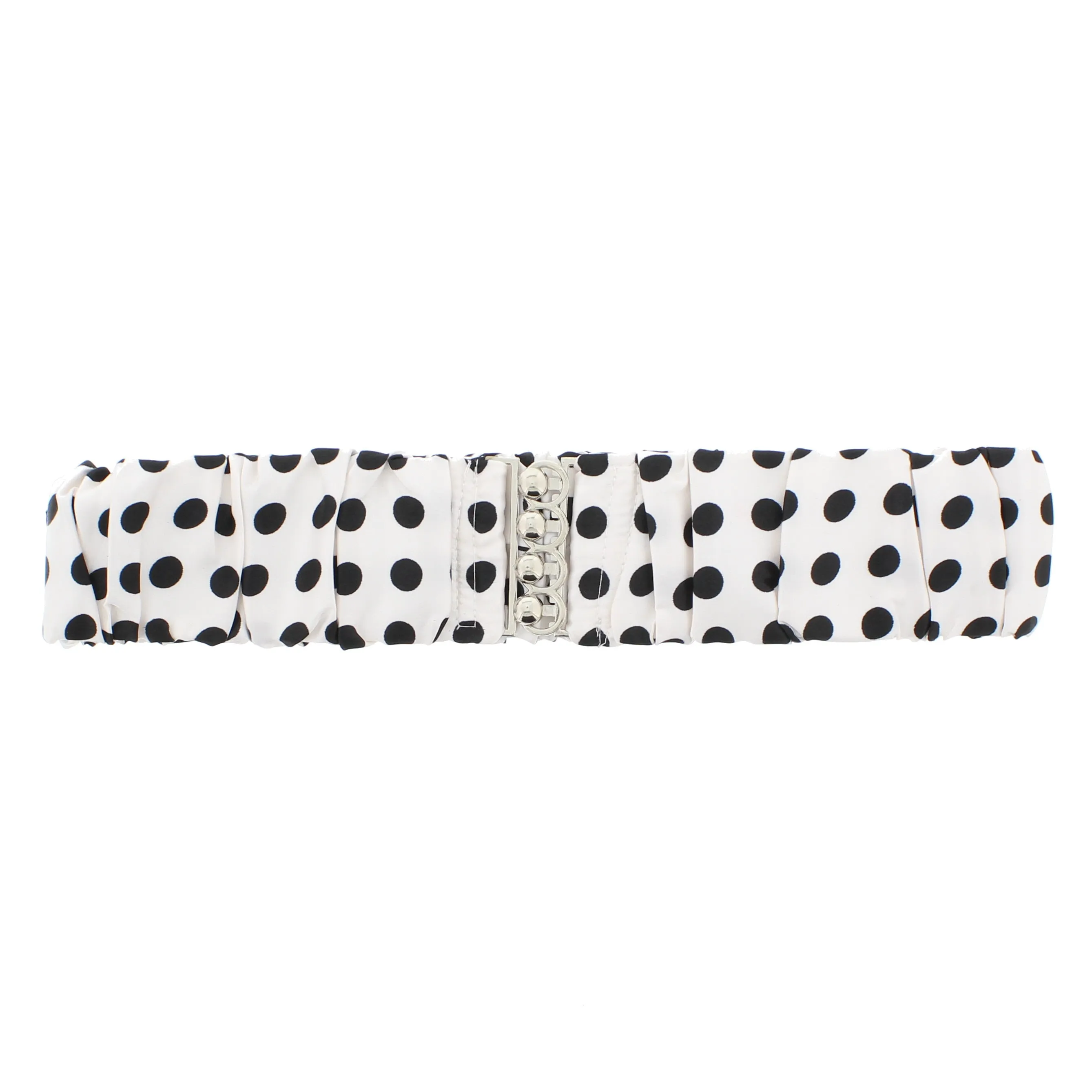 5.8cm Polka Dots on White Ruched Satin Elasticated Waist Belt with Clasp Fastening