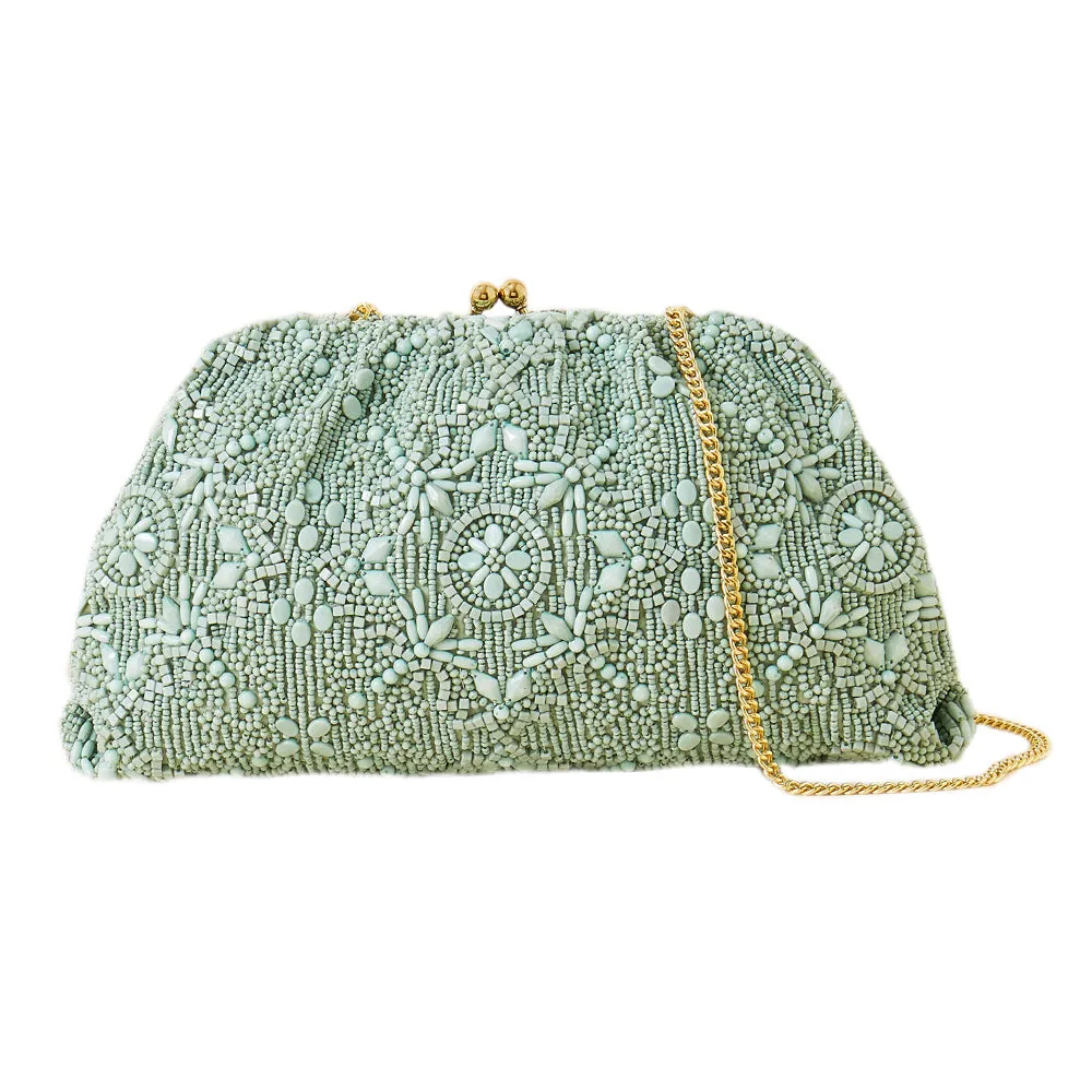 Accessorize London Women's Green Beaded clipframe clutch