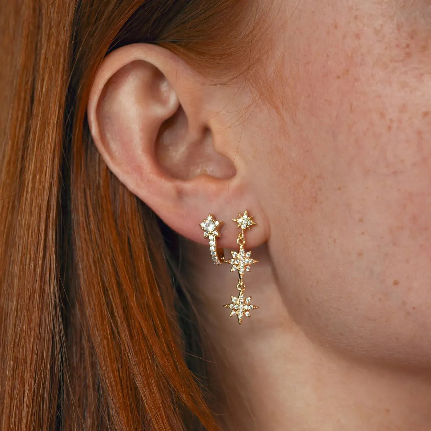 Aurora - Dangling Crystal Star Stud Earrings