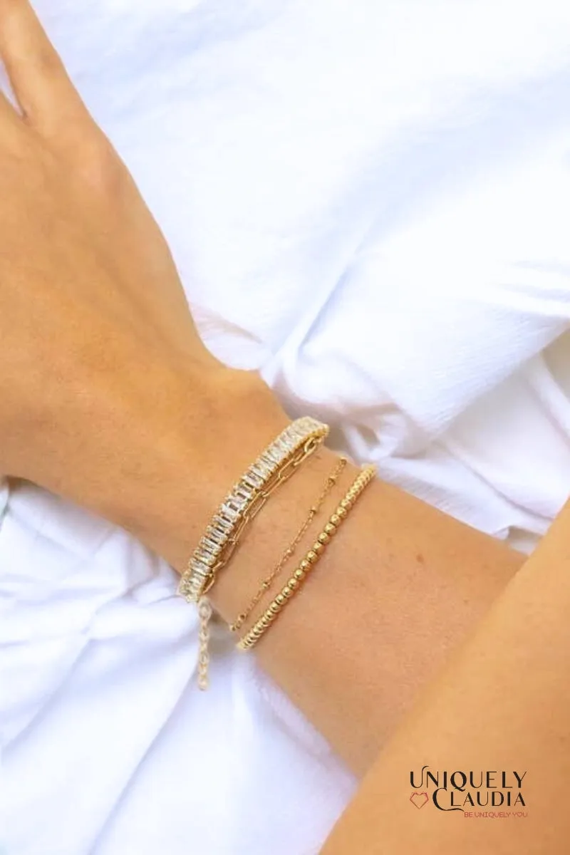 Baguette CZ Paperclip Chain Gold Filled Bracelet