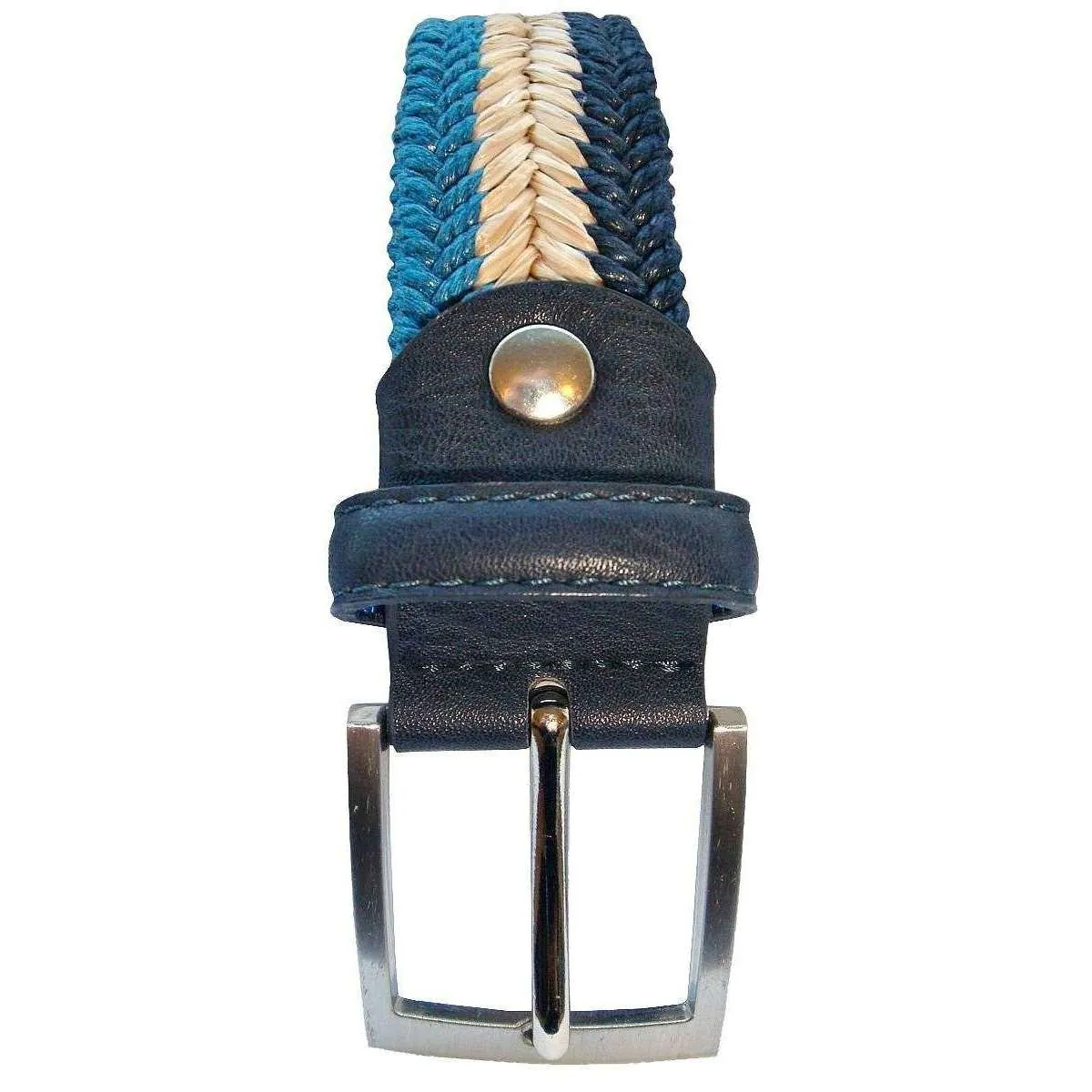 Bassin and Brown Arrow Chevron Woven Belt - Navy/Beige/Blue