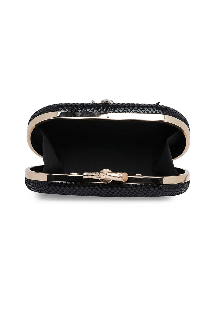 Black Embellished Leather Clutch