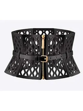 Black Leather Laser Cut-Out Corset Belt