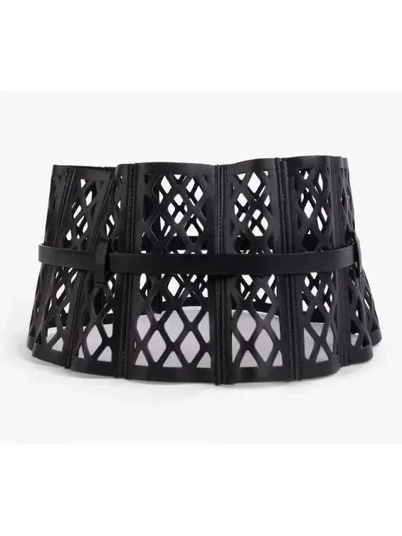 Black Leather Laser Cut-Out Corset Belt