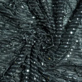 Black with silver sequence embroidery net lycra fabric Net Fabric