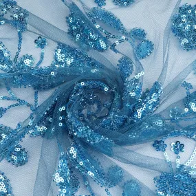 Blue Cutdana & Sequins Embroidery Net Fabric 21935