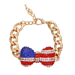 Bracelet with a Patriotic Bow and Gold Tone Chain