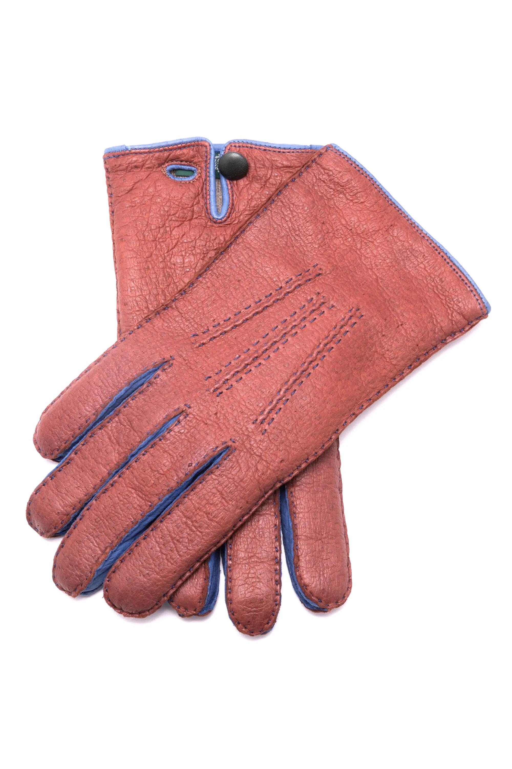 Brown & Blue Cashmere Lined Peccary Gloves