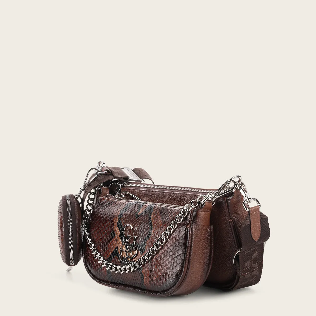 Brown exotic crossbody handbag