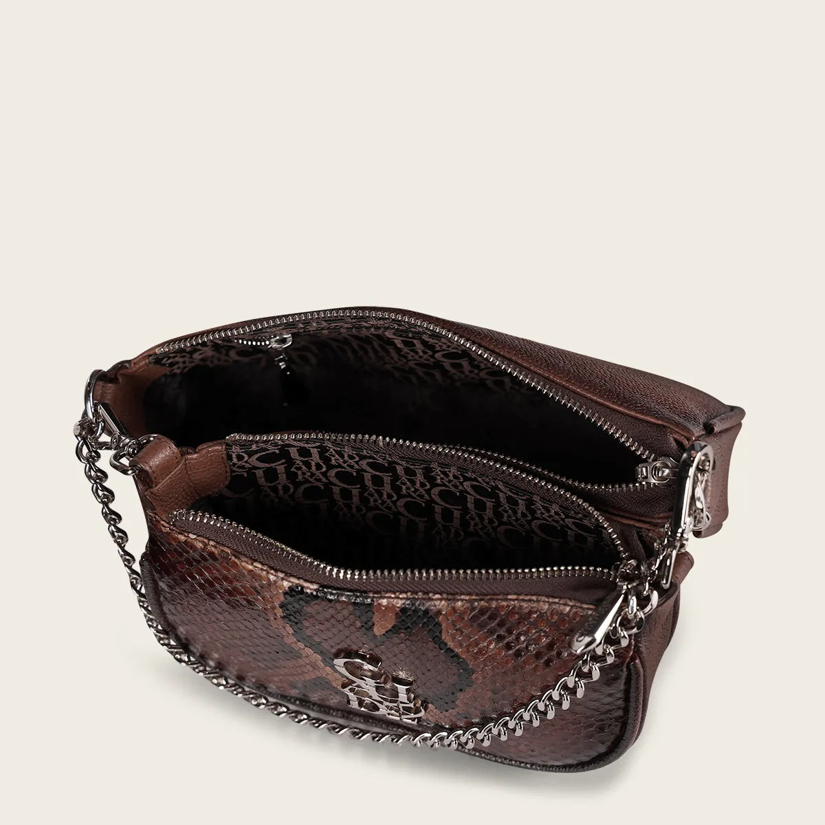 Brown exotic crossbody handbag