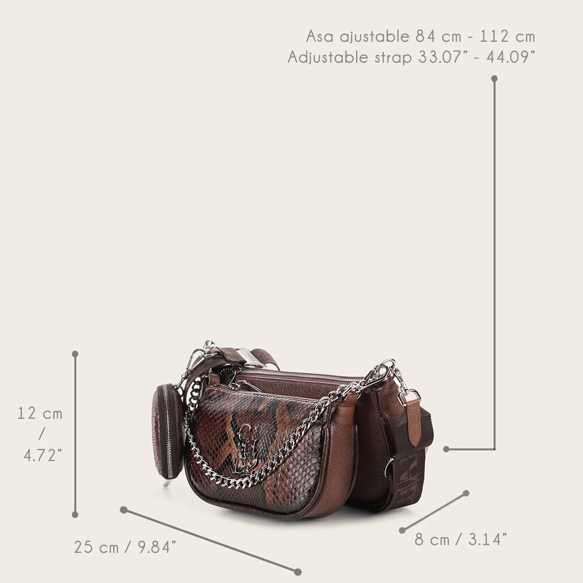 Brown exotic crossbody handbag