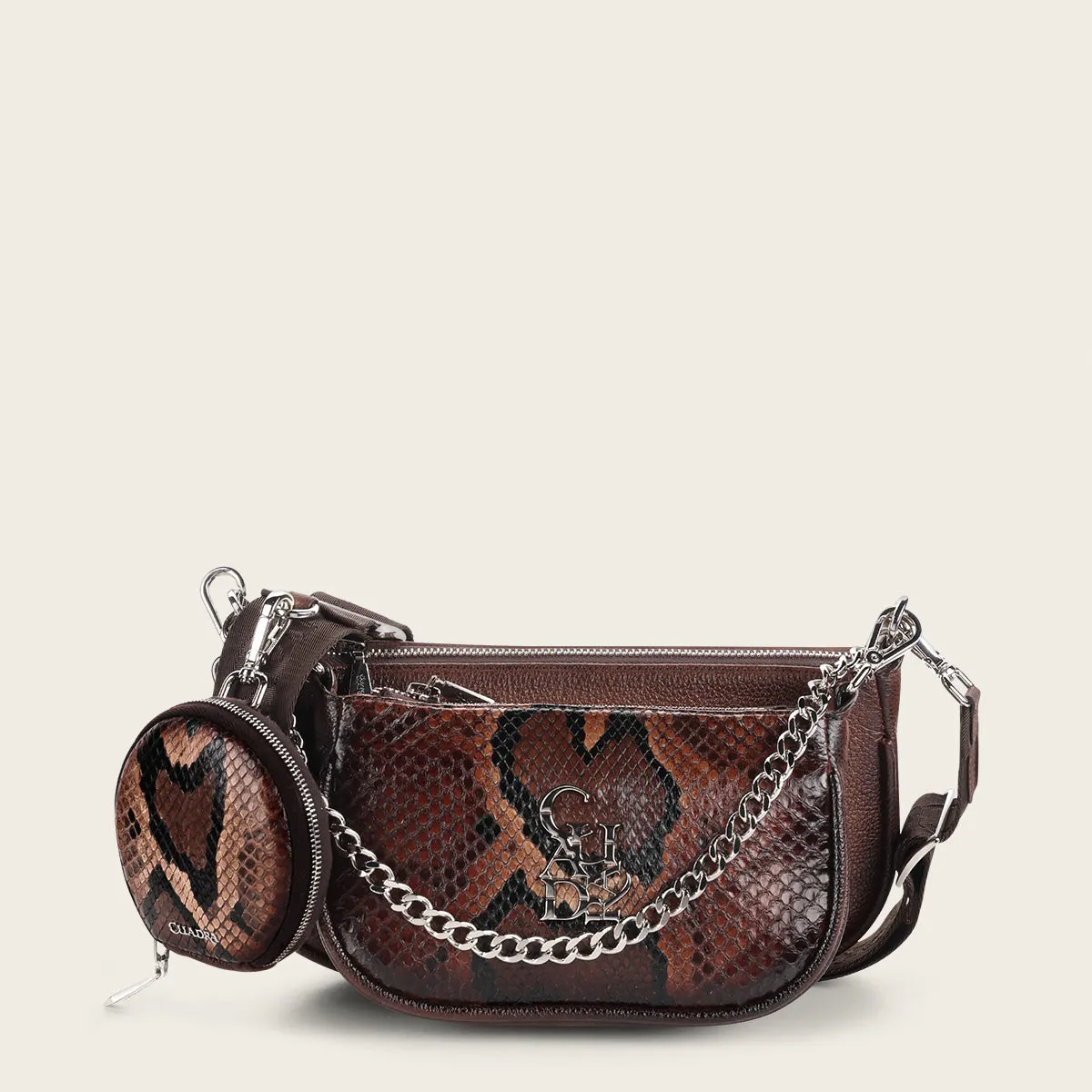 Brown exotic crossbody handbag