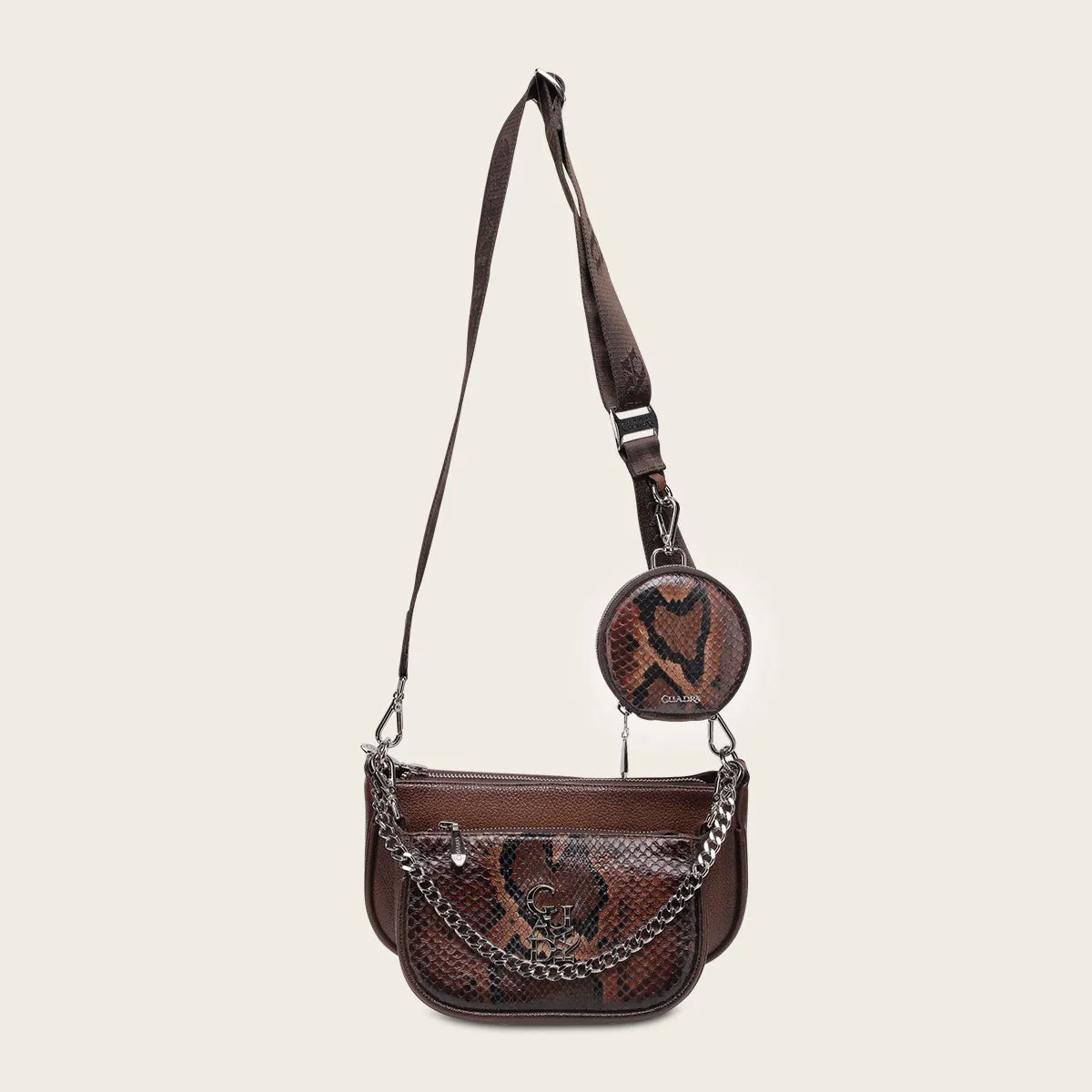 Brown exotic crossbody handbag