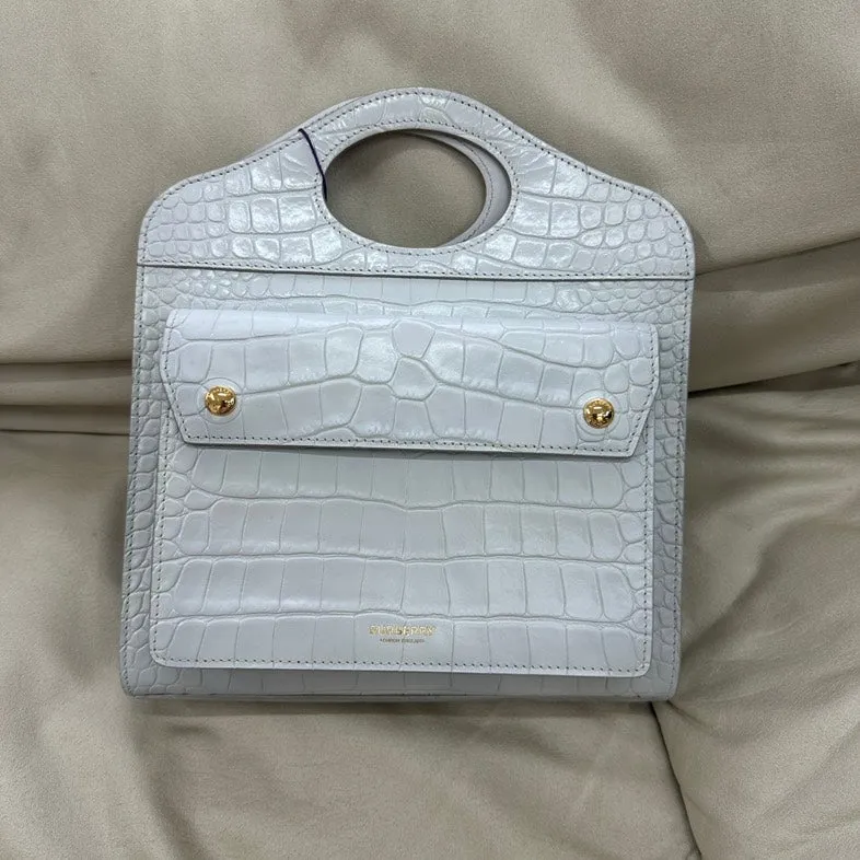 Burberry Light Blue Crocodile Embossed Calfskin Tote Bag