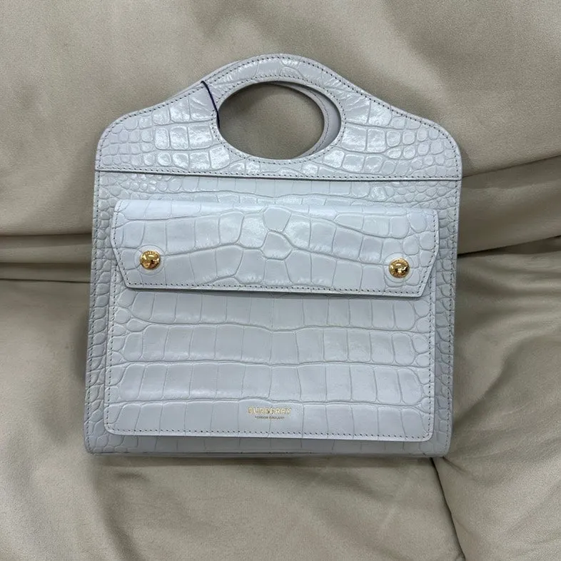 Burberry Light Blue Crocodile Embossed Calfskin Tote Bag