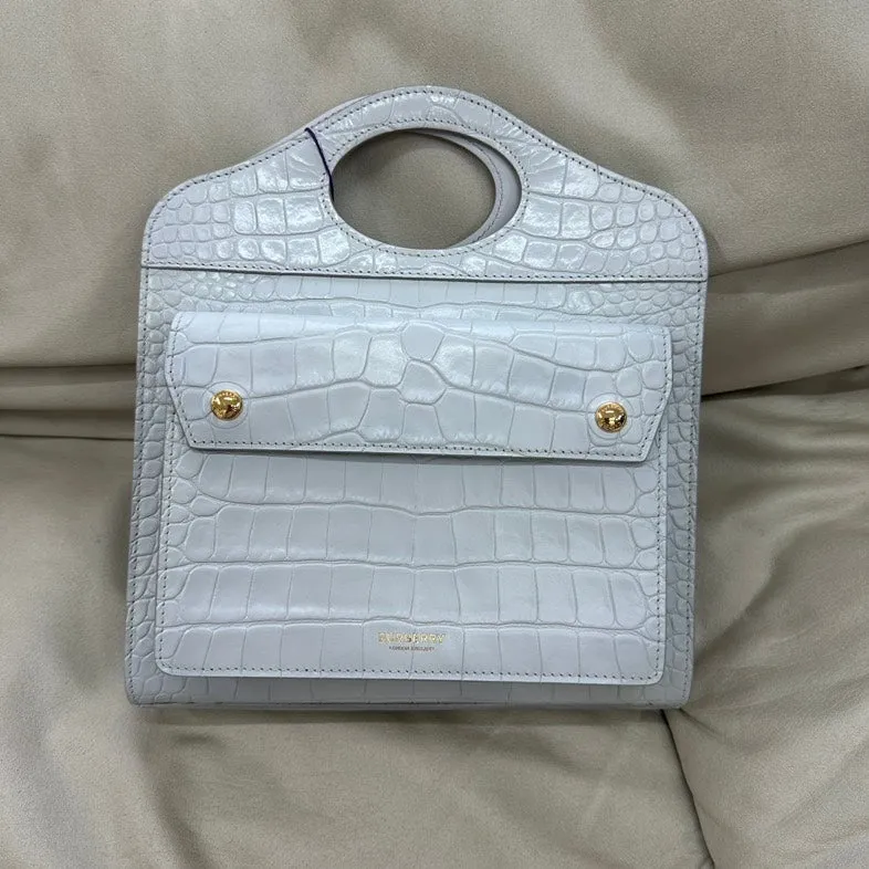 Burberry Light Blue Crocodile Embossed Calfskin Tote Bag