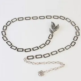 Chic Hollow Rectangle Leaf Shape Hasp Alloy Waist Chain For Women - Silver