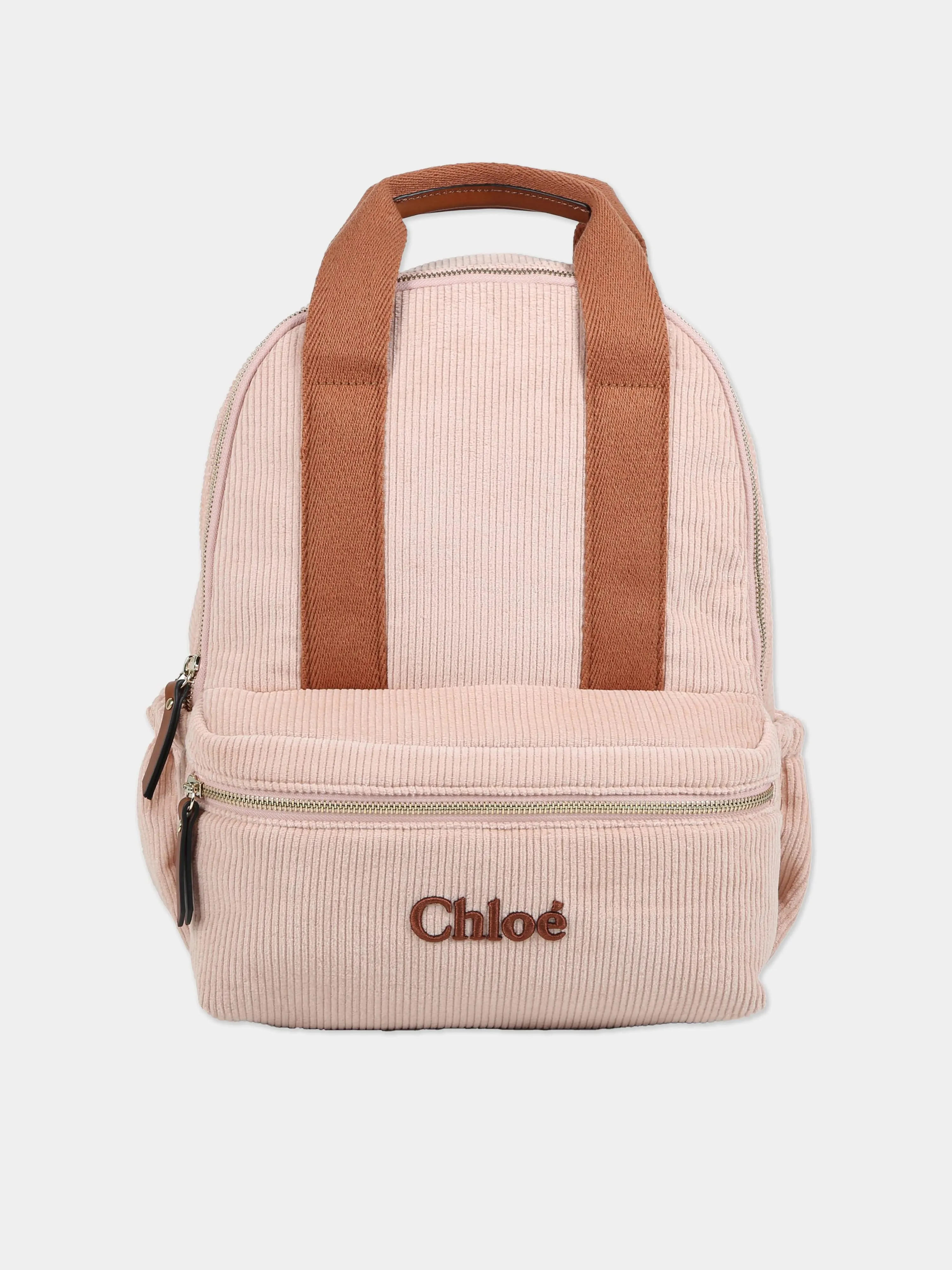 Chloé Girls Corduroy Backpack in Pink (36cm)