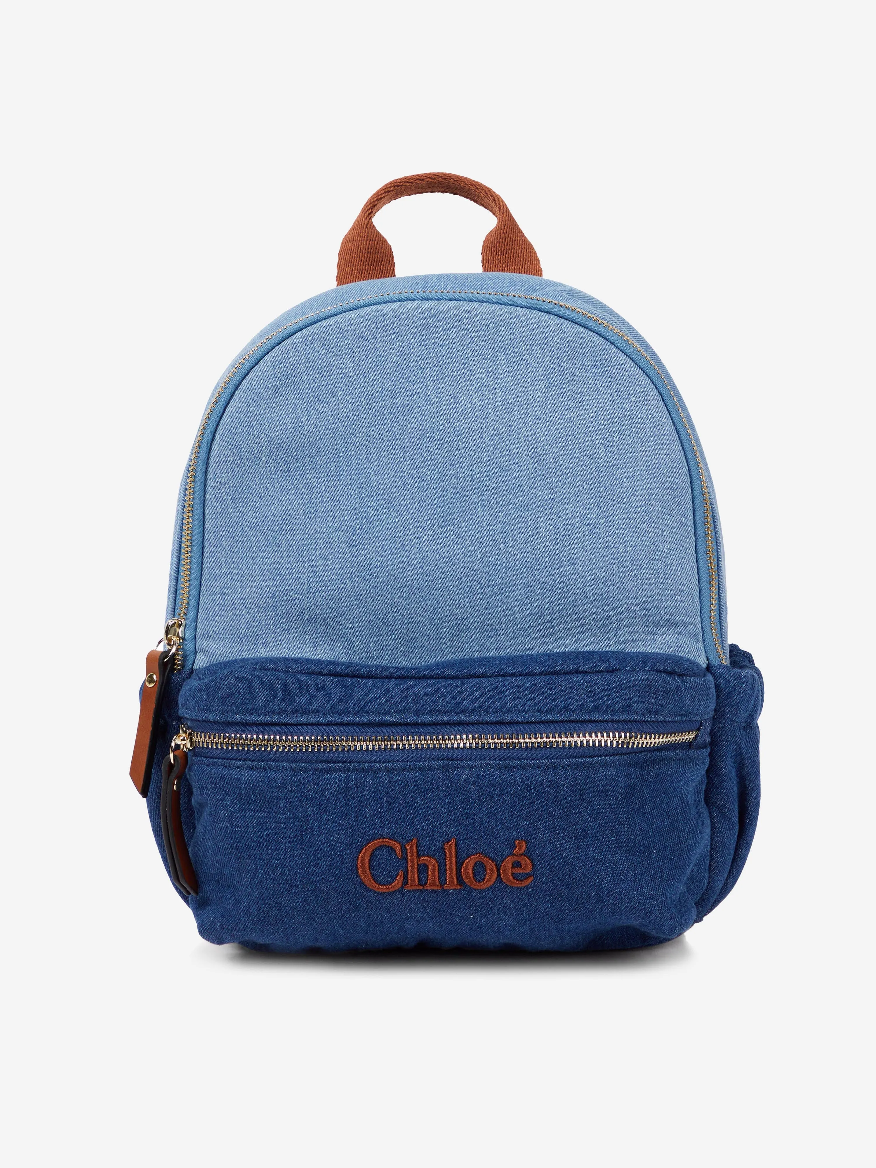 Chloé Girls Denim Logo Backpack in Blue (27cm)