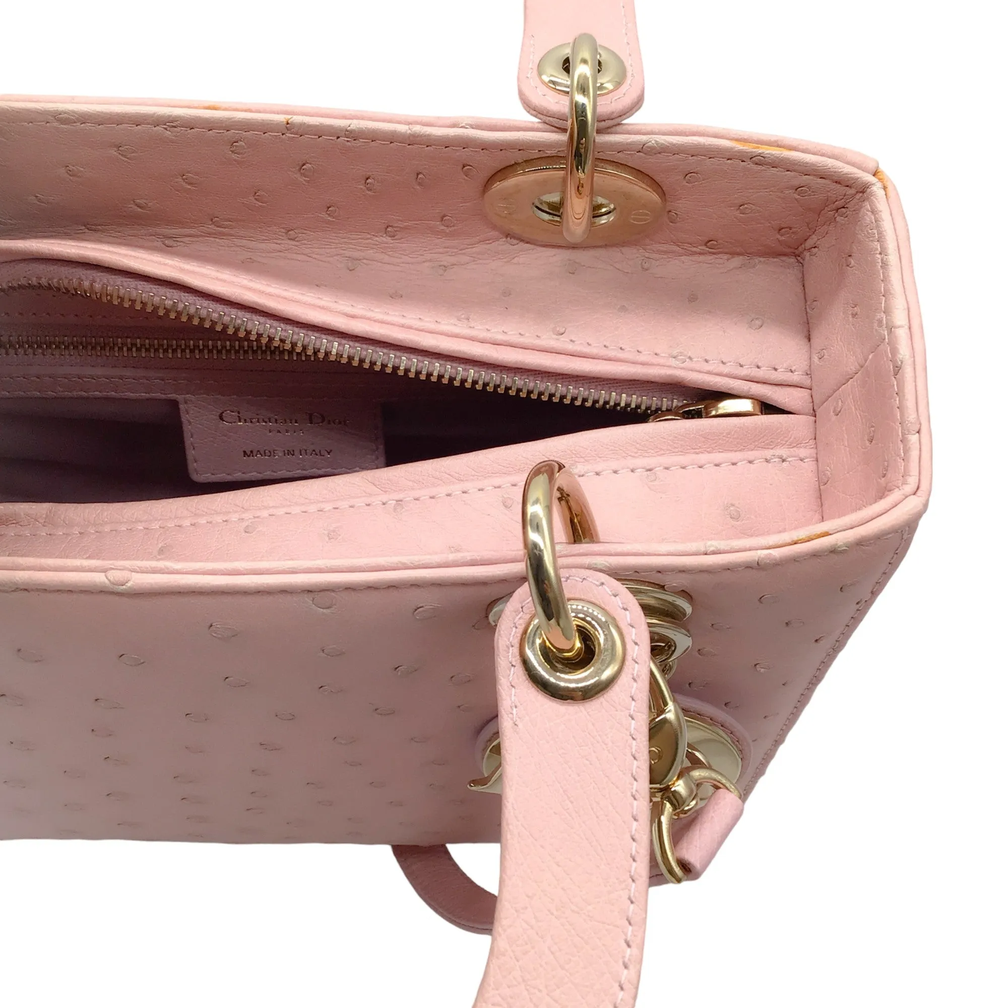 Christian Dior Light Pink Ostrich Skin Leather Lady Dior Handbag