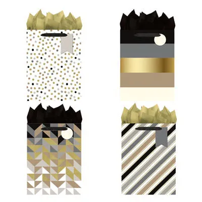 Christmas Gift Bags, Medium, Black, White & Gold