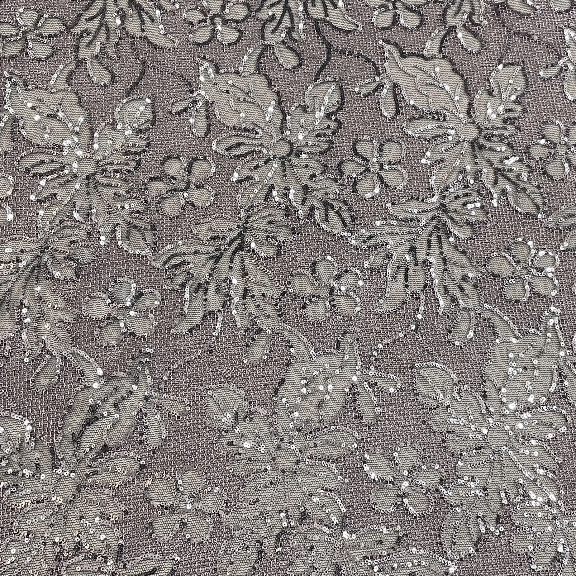 Classic Purple Floral Sequins Embroidery Net Fabric