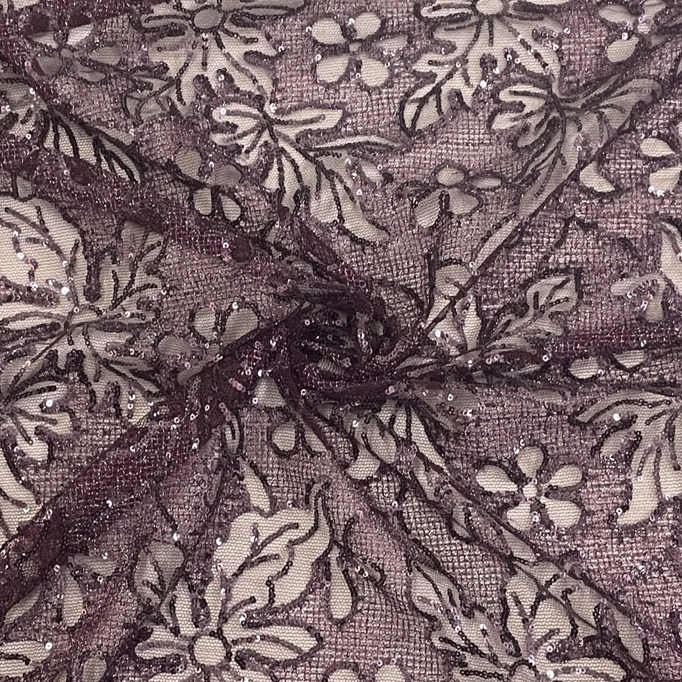 Classic Wine Floral Sequins Embroidery Net Fabric