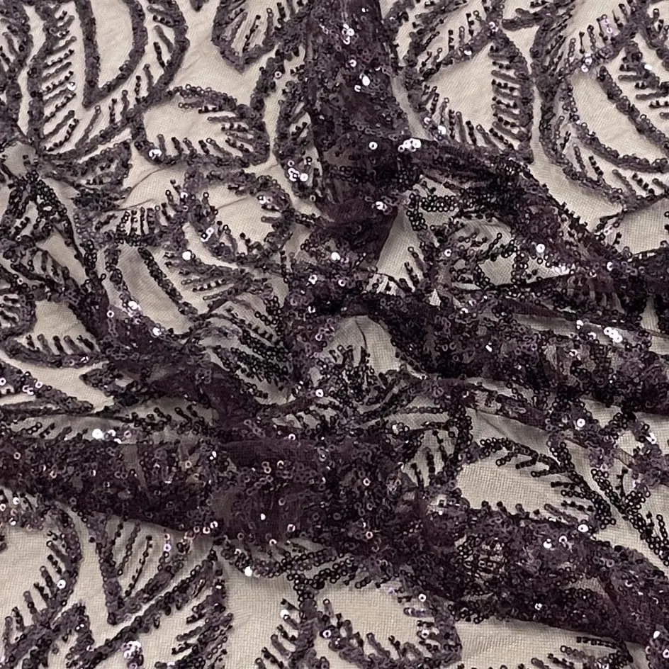 Classic Wine Leaves Sequins Pearl Embroidery Net Fabric