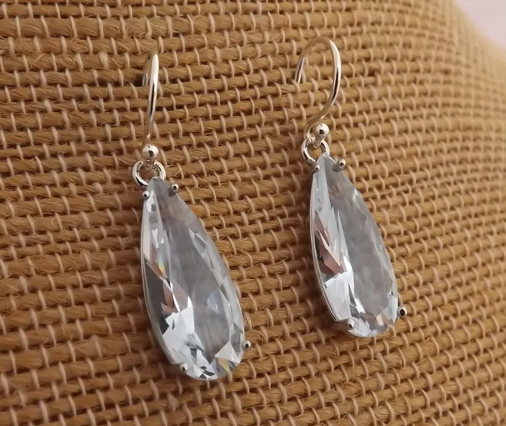 Clear Faceted Crystal Drop Earrings on Sterling Silver Hooks