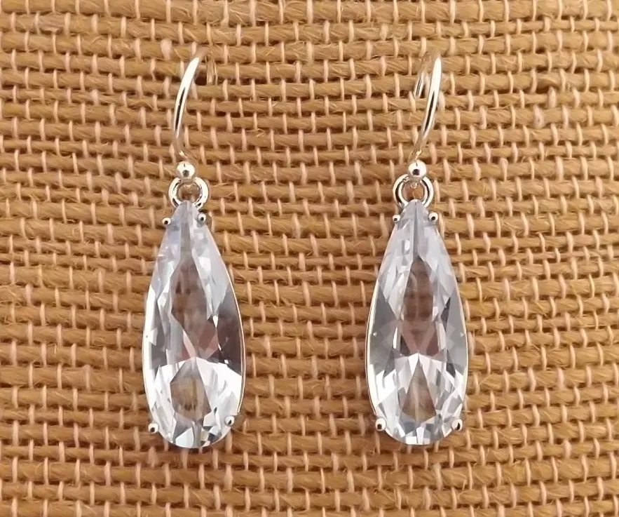 Clear Faceted Crystal Drop Earrings on Sterling Silver Hooks