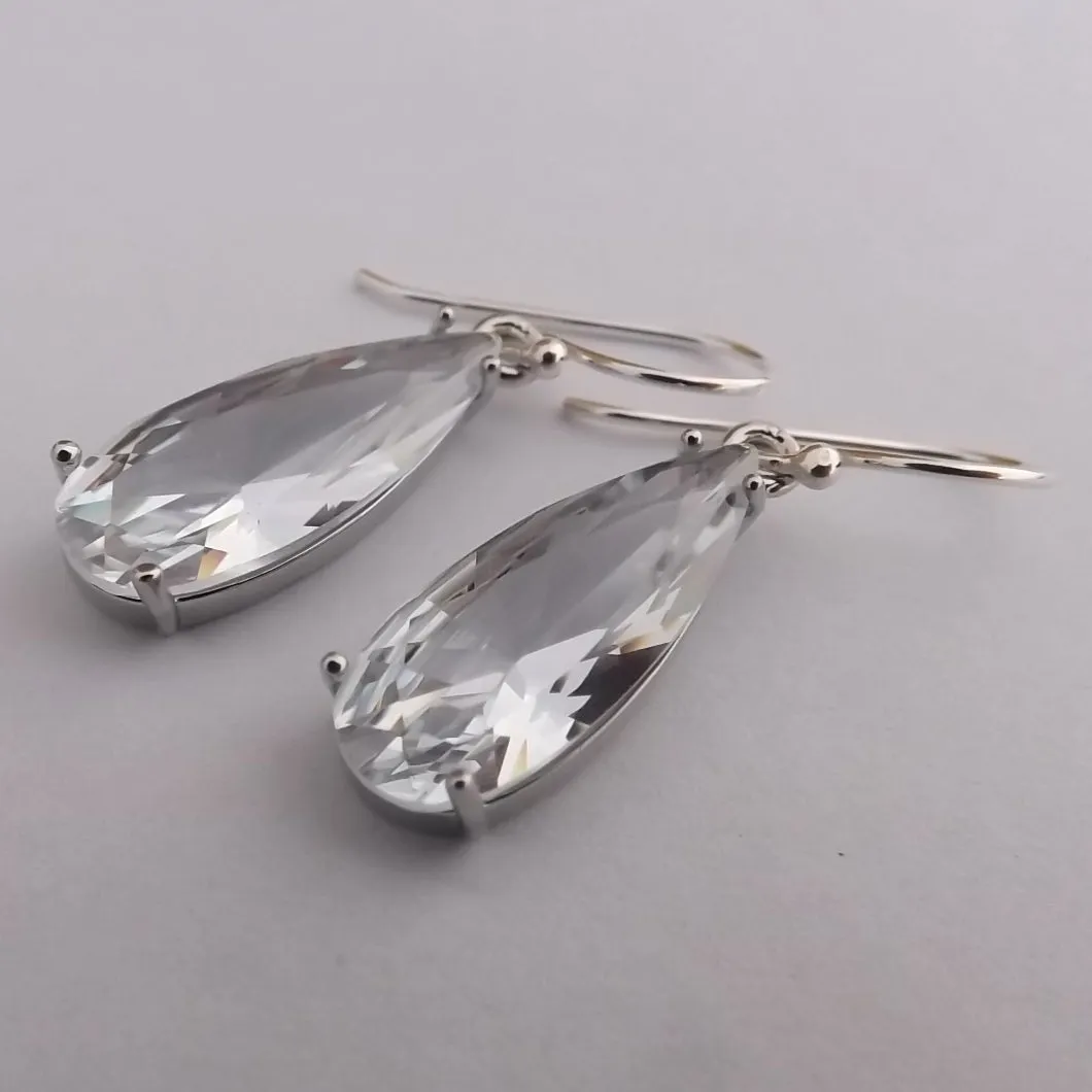 Clear Faceted Crystal Drop Earrings on Sterling Silver Hooks