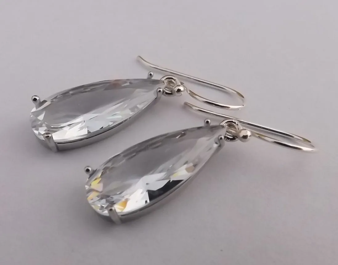 Clear Faceted Crystal Drop Earrings on Sterling Silver Hooks