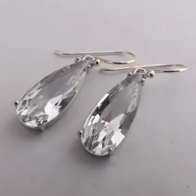 Clear Faceted Crystal Drop Earrings on Sterling Silver Hooks