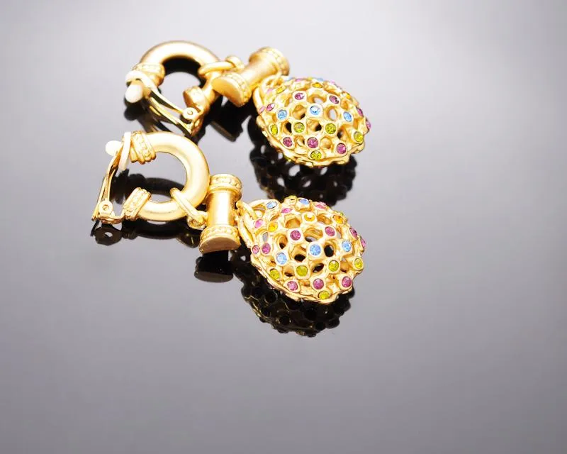 Colourful Gold Ball Drop Earrings