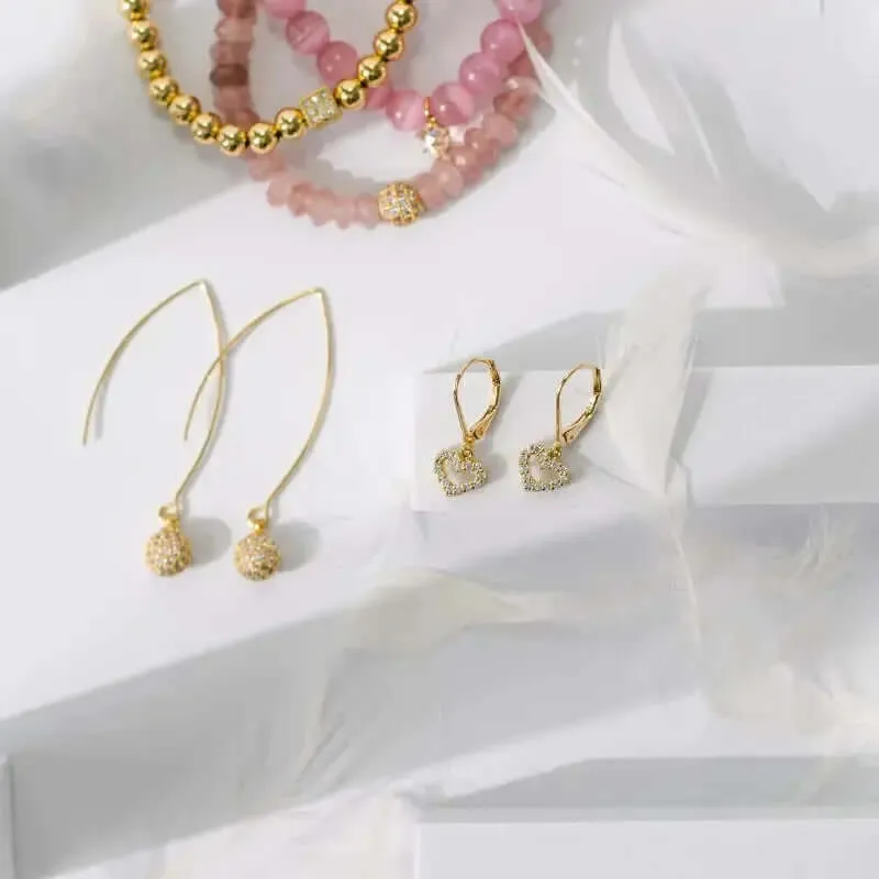 Crystal Ball Gold Drop Earrings