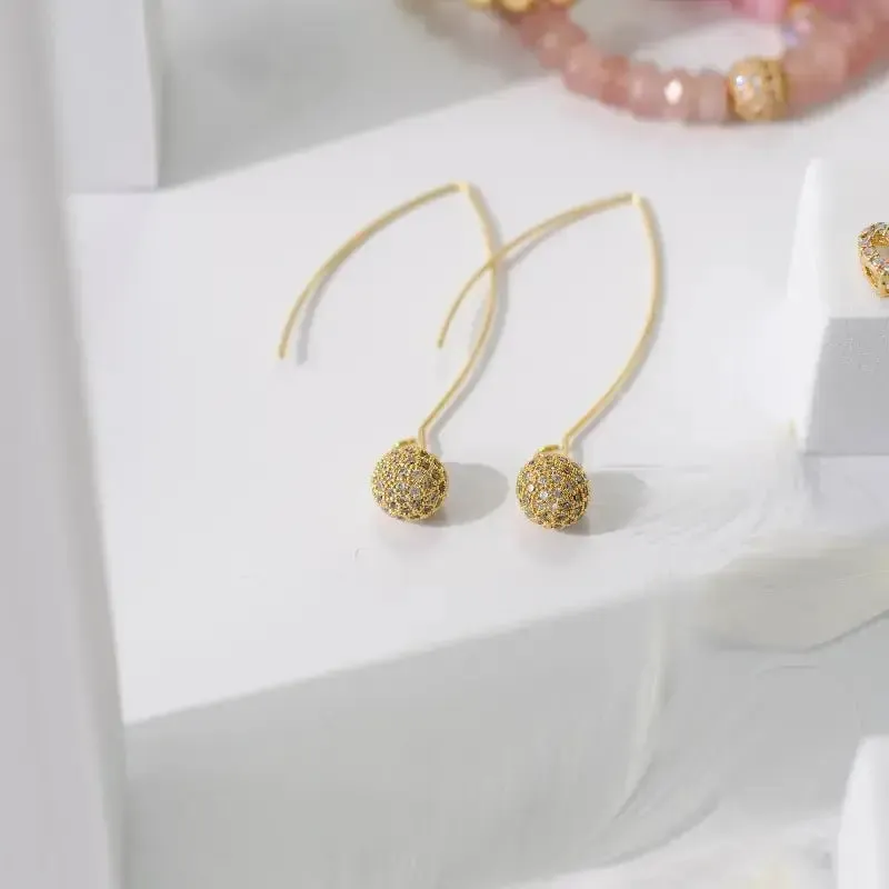 Crystal Ball Gold Drop Earrings