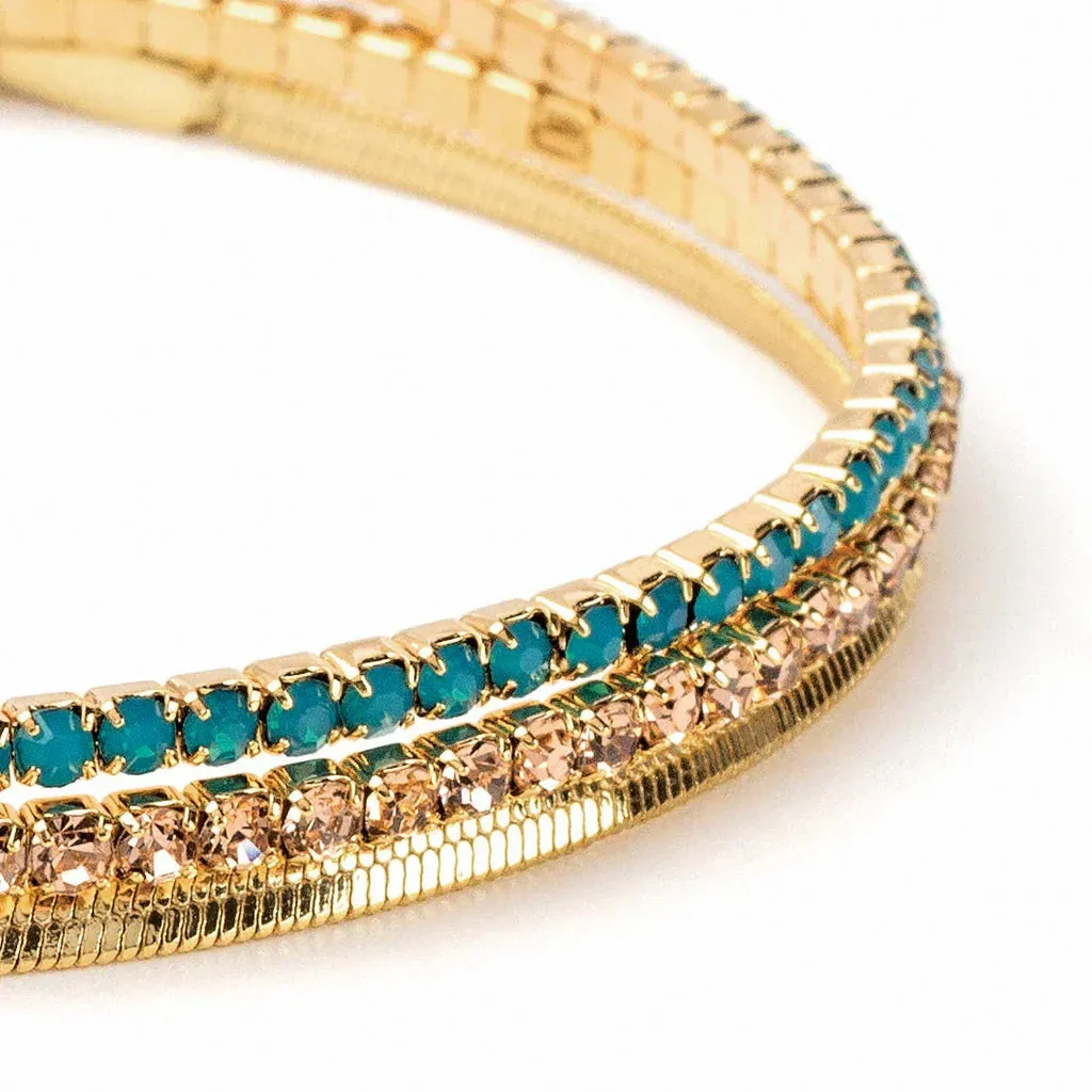 DAINTY GOLD AND RHINESTONE LAYERED BRACELET SET