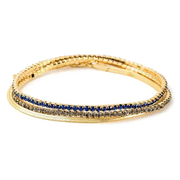 DAINTY GOLD AND RHINESTONE LAYERED BRACELET SET