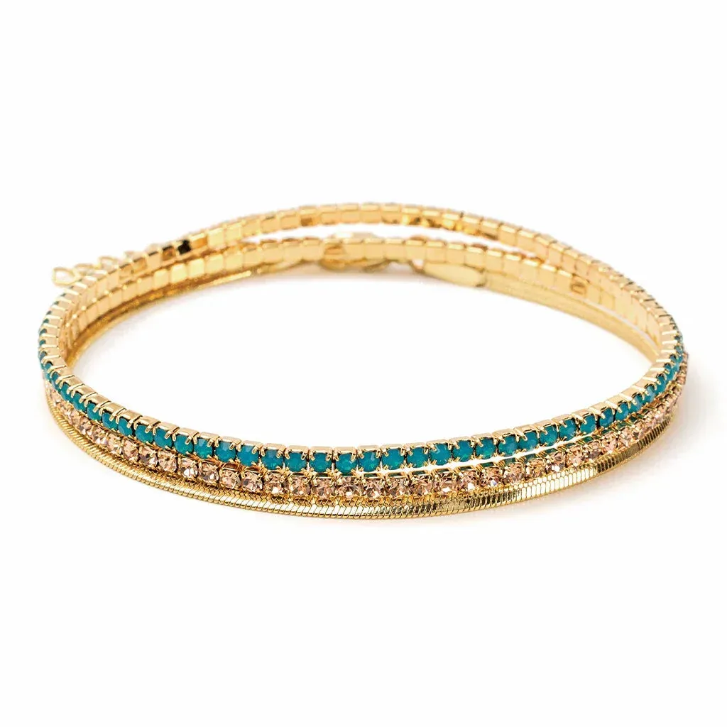 DAINTY GOLD AND RHINESTONE LAYERED BRACELET SET