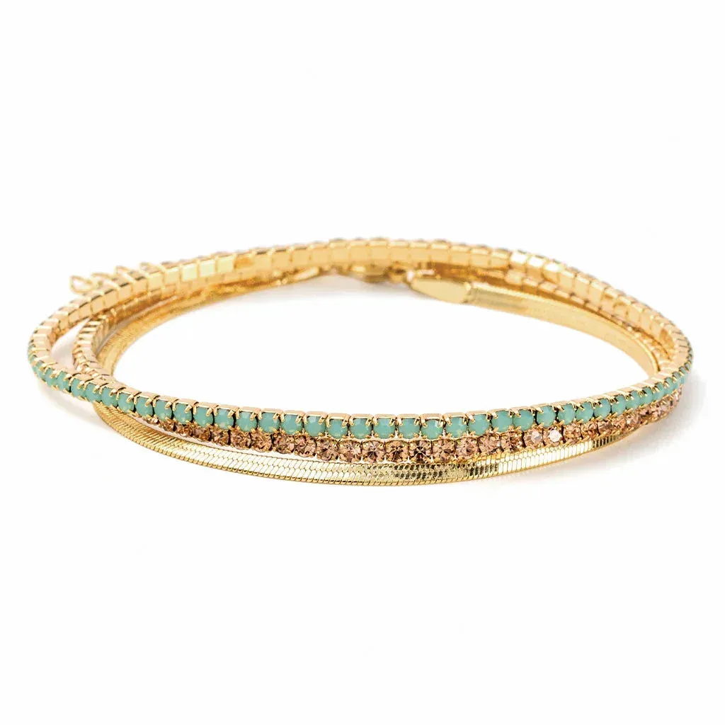 DAINTY GOLD AND RHINESTONE LAYERED BRACELET SET