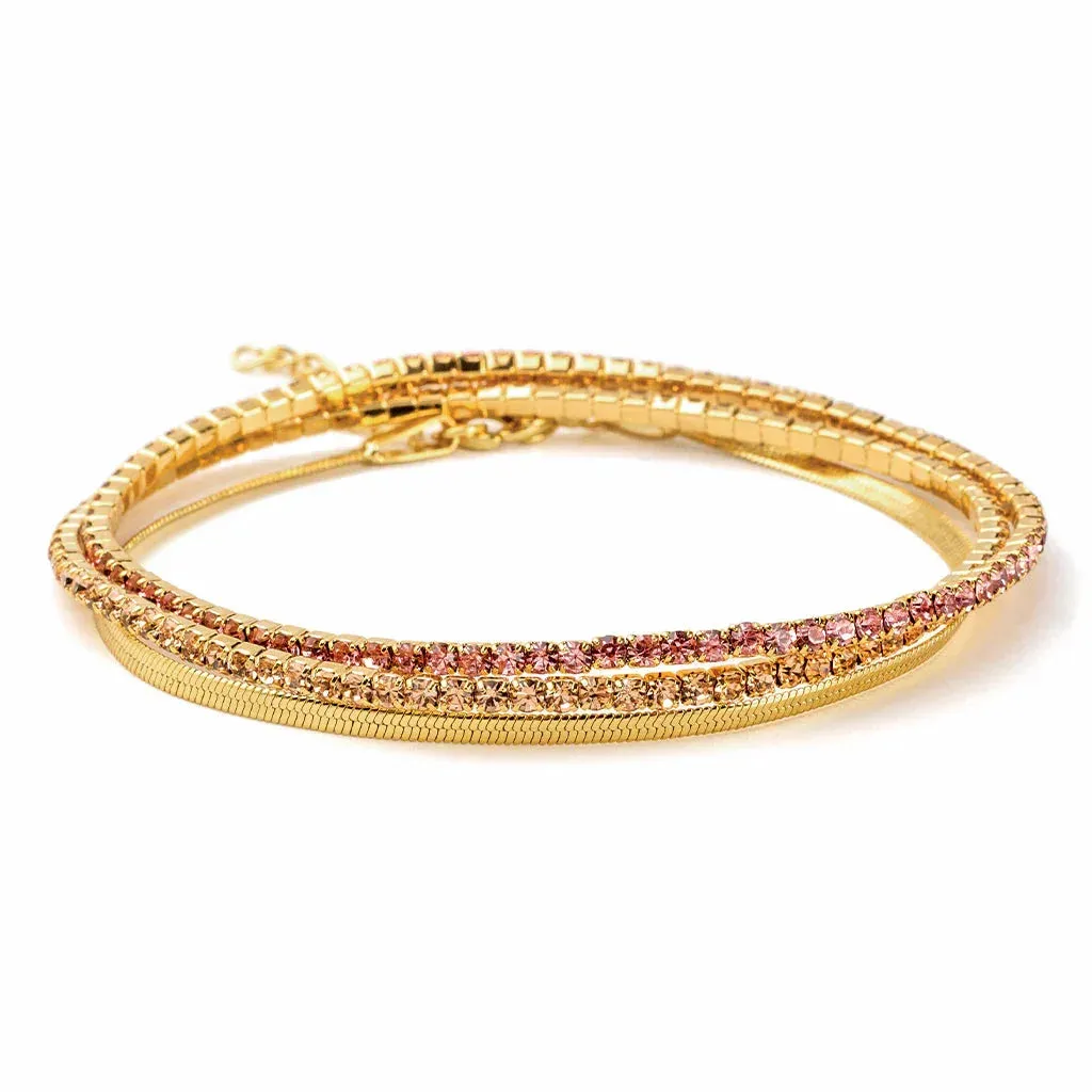 DAINTY GOLD AND RHINESTONE LAYERED BRACELET SET