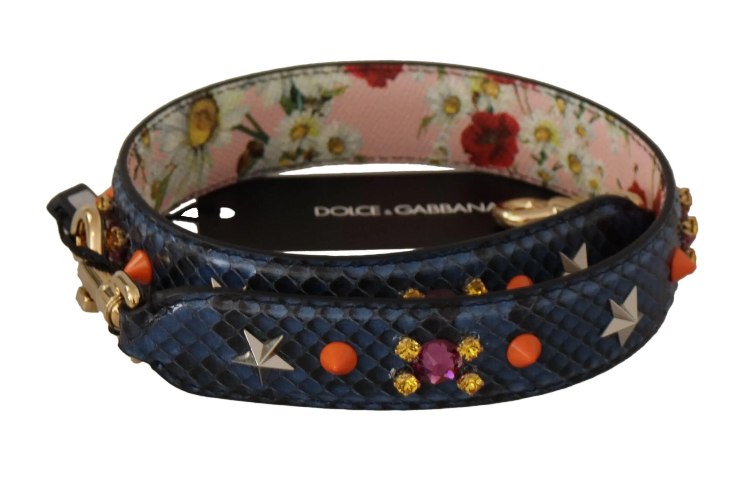 Dolce & Gabbana Blue Exotic Leather Crystals Reversible Shoulder Strap