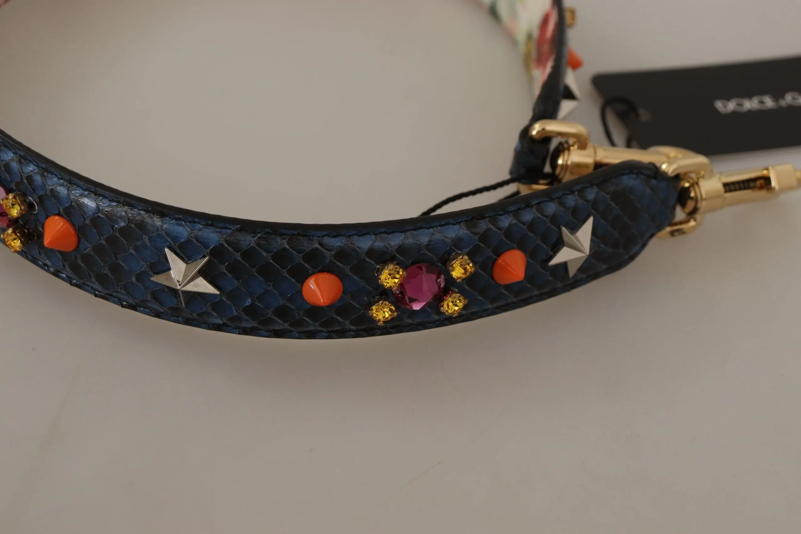 Dolce & Gabbana Blue Exotic Leather Crystals Reversible Shoulder Strap