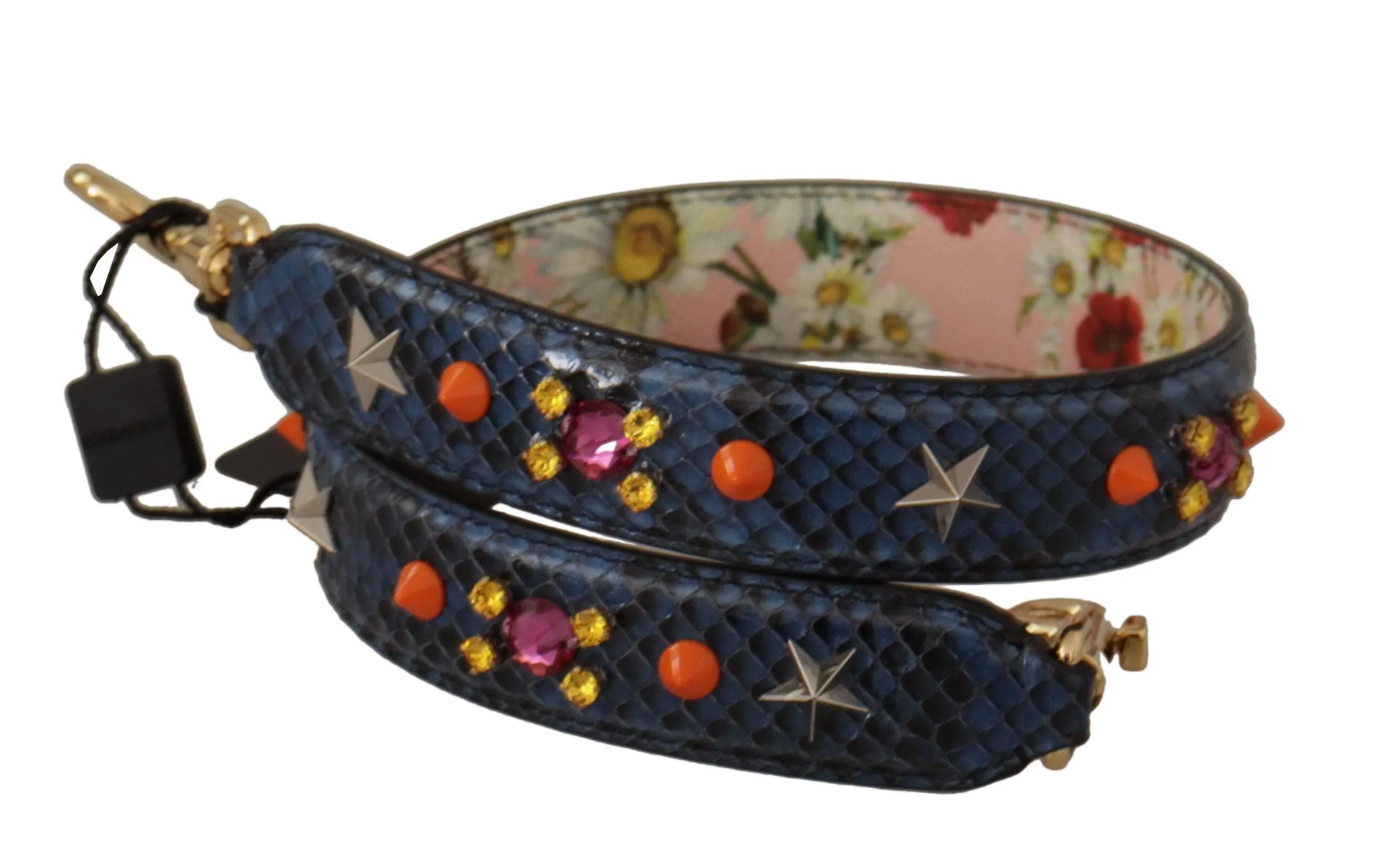 Dolce & Gabbana Blue Exotic Leather Crystals Reversible Shoulder Strap