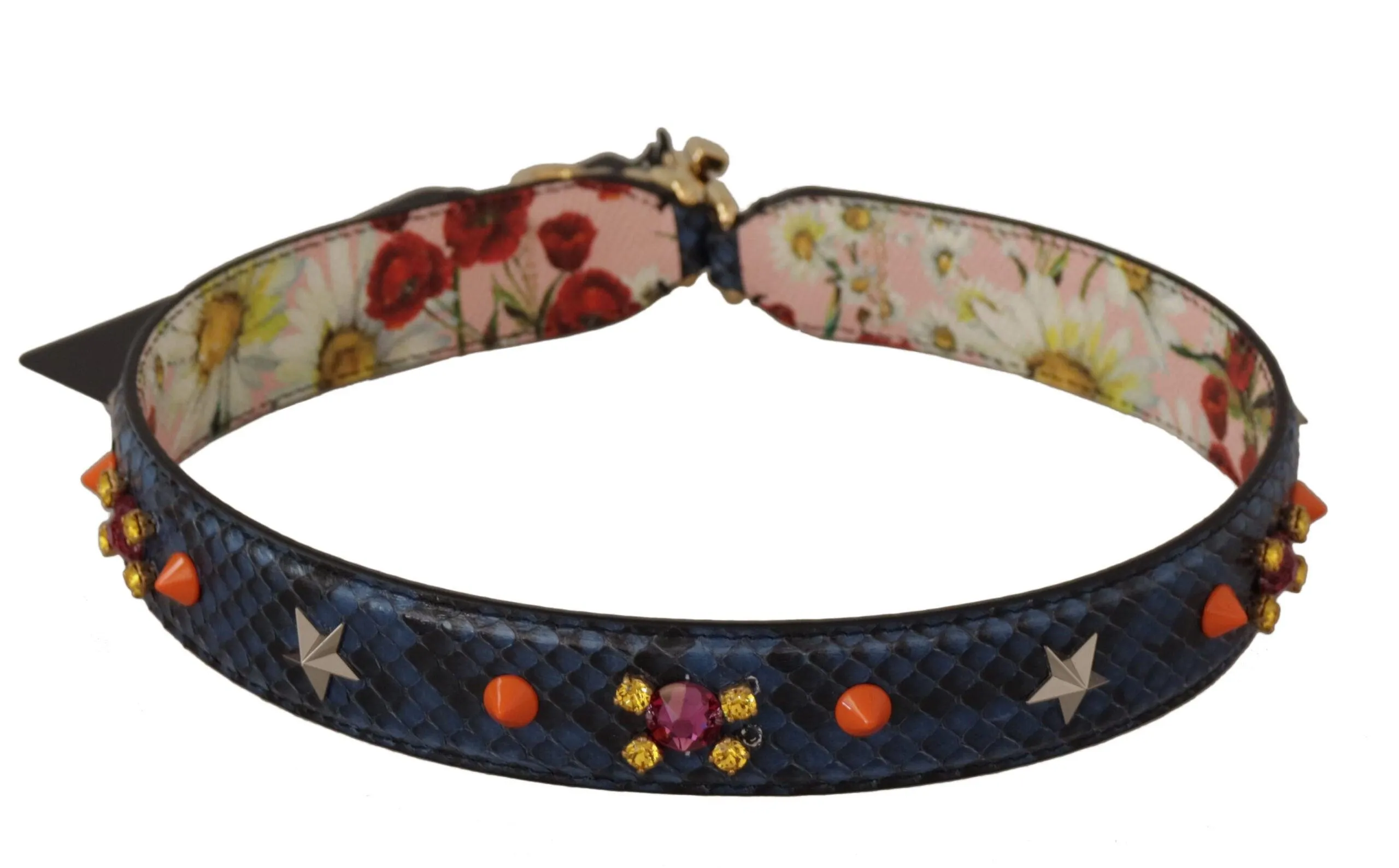 Dolce & Gabbana Blue Exotic Leather Crystals Reversible Shoulder Strap