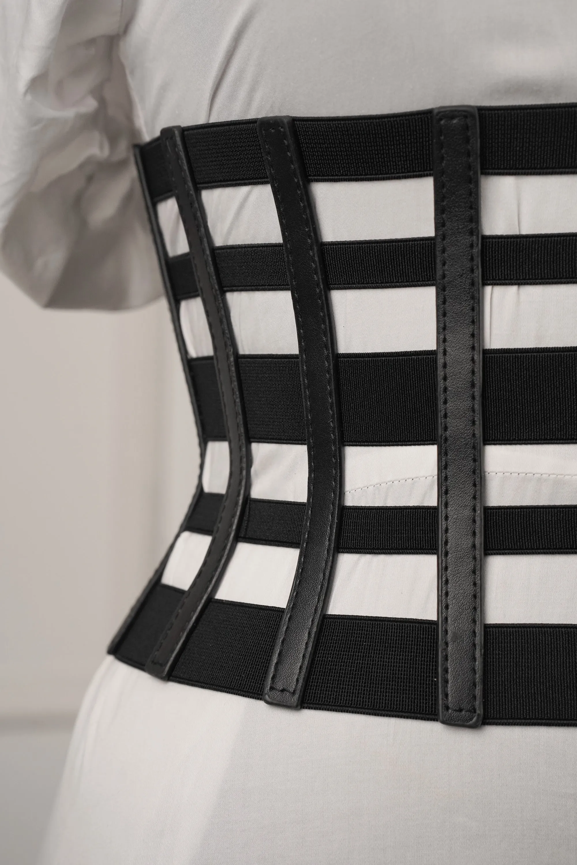 Elasticated Check Pattern Corset Belt