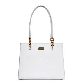 Exotic White Ladies Handbag in Genuine Leather