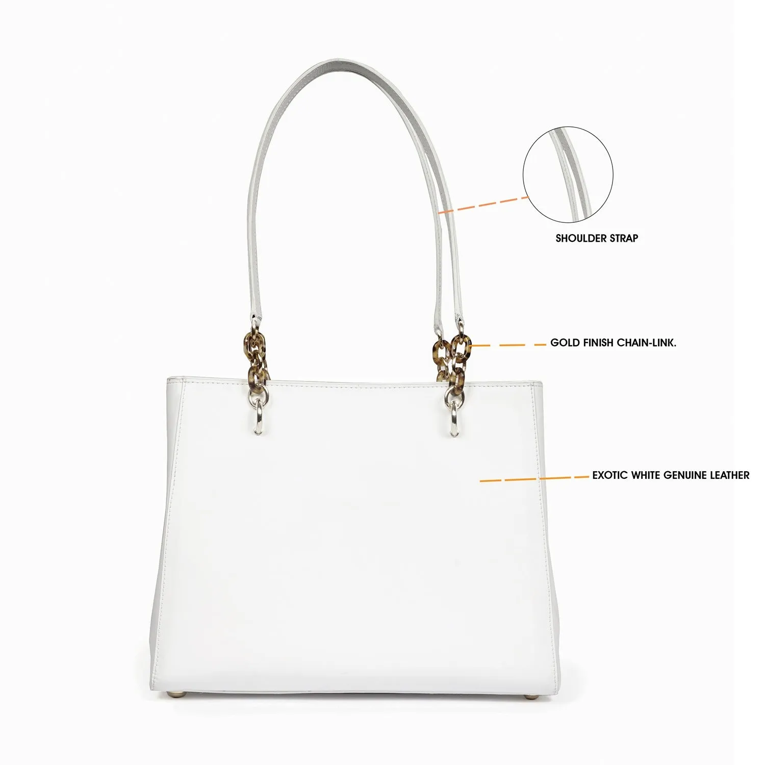 Exotic White Ladies Handbag in Genuine Leather