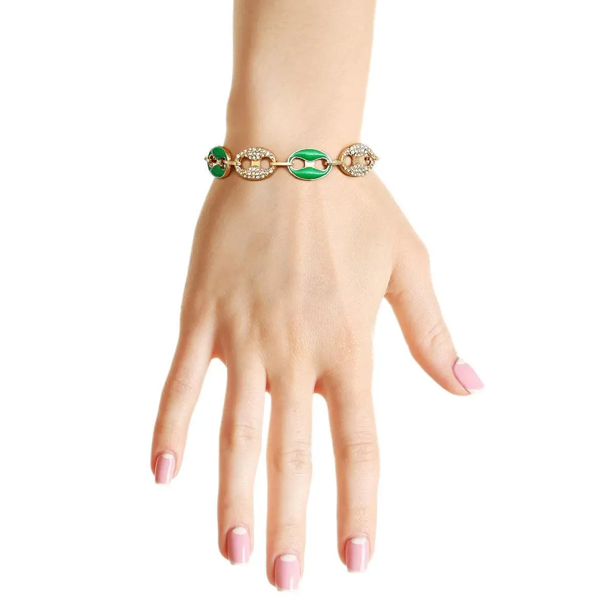 Eye-Catching Matelot Chain Bracelet in Green and Gold Color